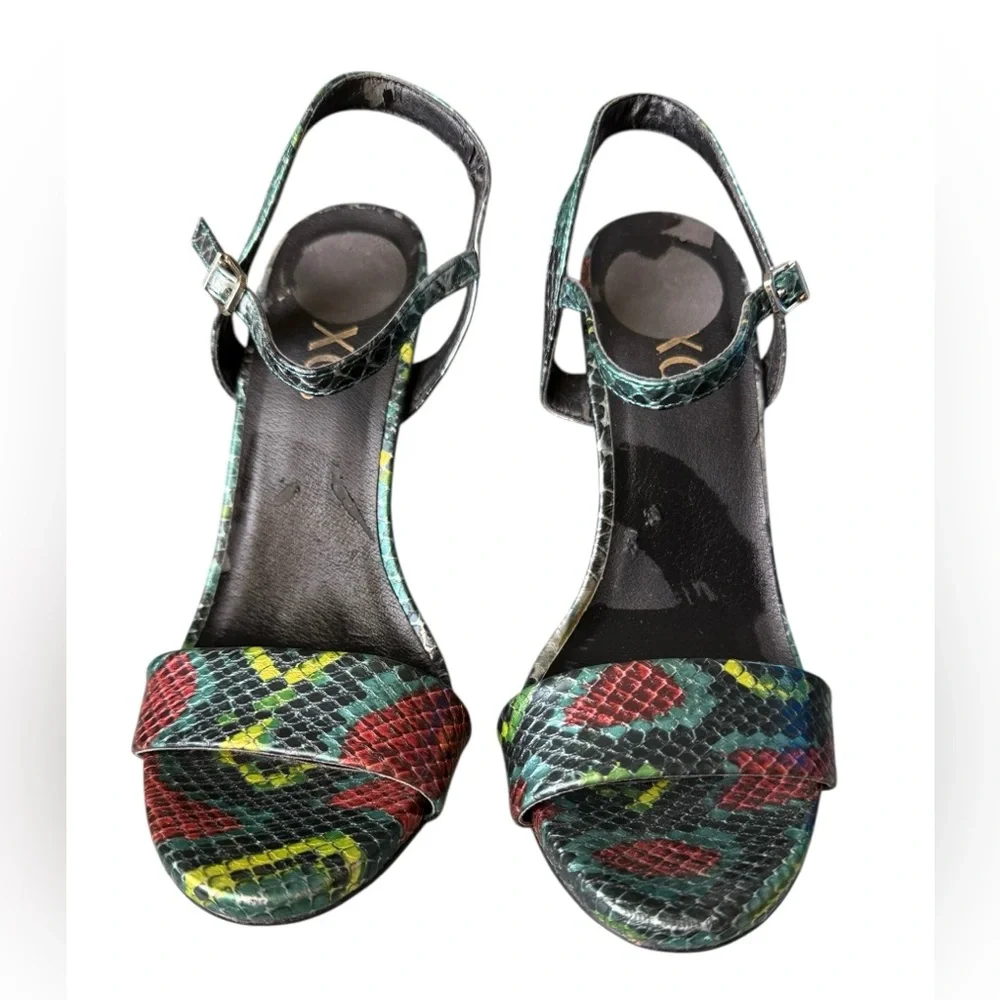 XOXO Colette Metallic Snakeskin Print Strappy Heeled Sandals- Size 7.5